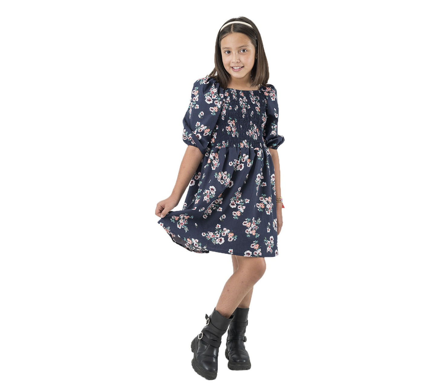 Vestido Smock Manga Globo Floral