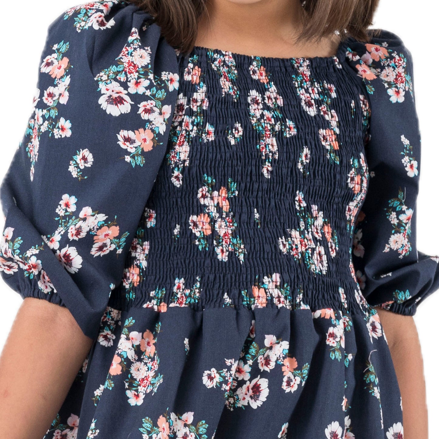 Vestido Smock Manga Globo Floral